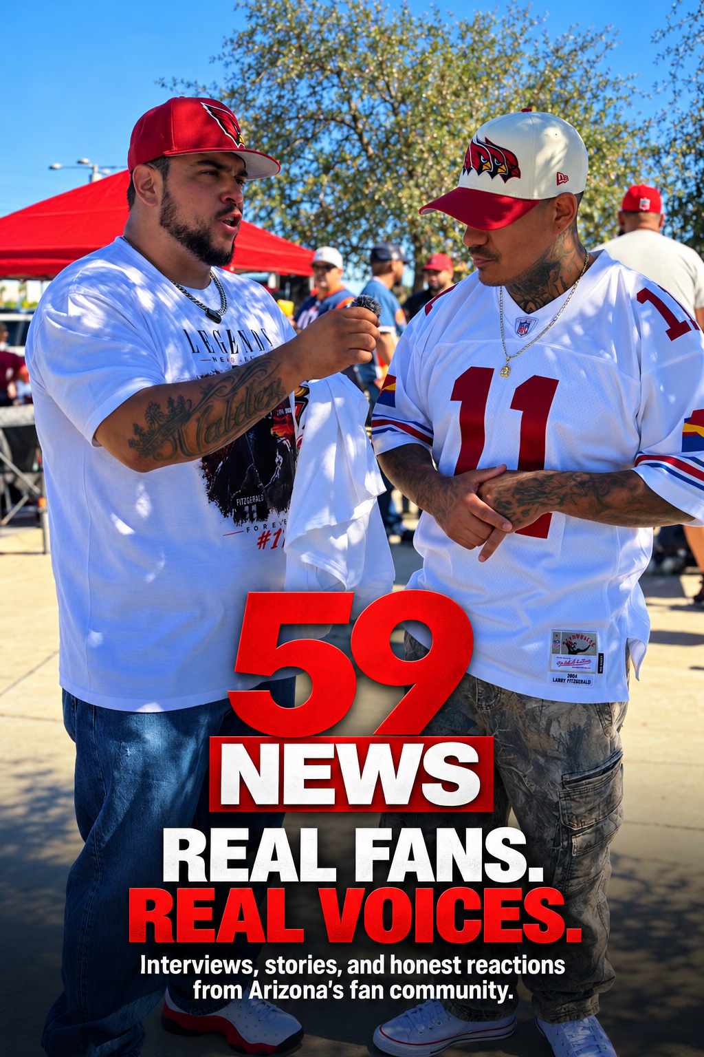 59 News mobile banner featuring a fan interview at an Arizona football tailgate